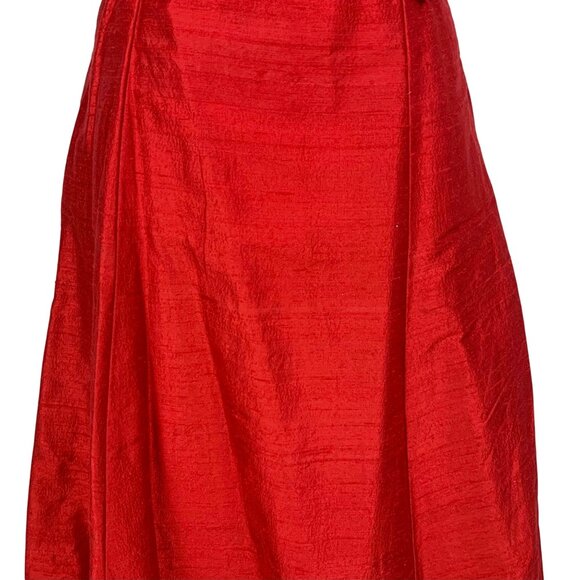 Watters & Watters Red Silk Midi Bridesmaid Dress 10 Strapless/Convertible Pleat - Picture 10 of 16